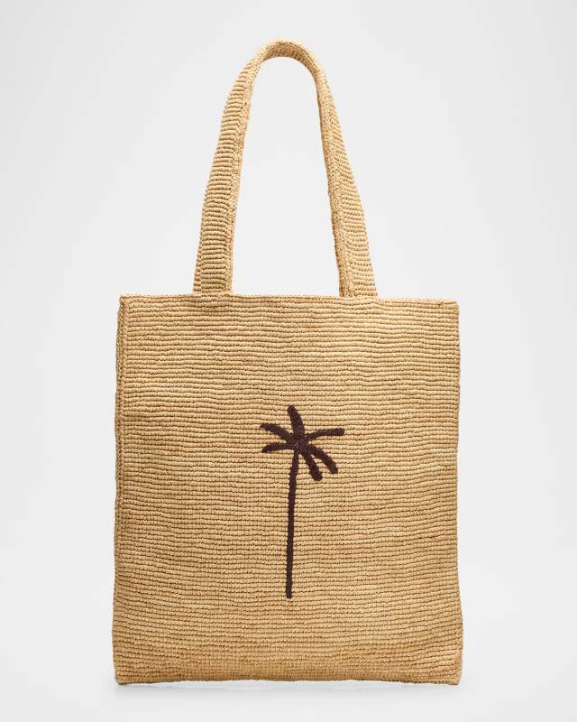 Palm Tree Raffia Tote Bag